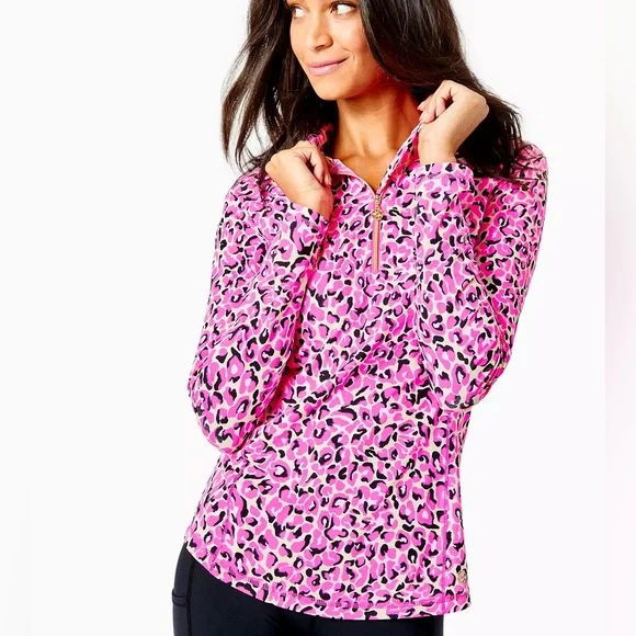 Lilly Pulitzer Luxletic Half Zip Cheetah Print Justine Pullover - Picture 1 of 9